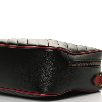 Gucci Vintage Effect Calfskin Matelasse Diagonal Small Torchon GG Marmont Bamboo Top Handle Shoulder Bag Black Romantic Cherry 11 of 11