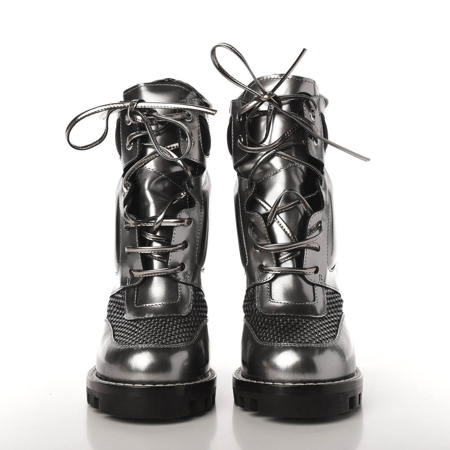 Metallic Calfskin Technical Fabric Digital Gate Ankle Boots 38 Silver