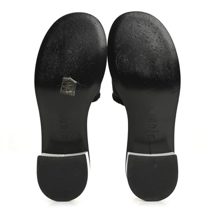 Chanel Cotton Logo Mule Sandals 39.5 Black White 6 of 15