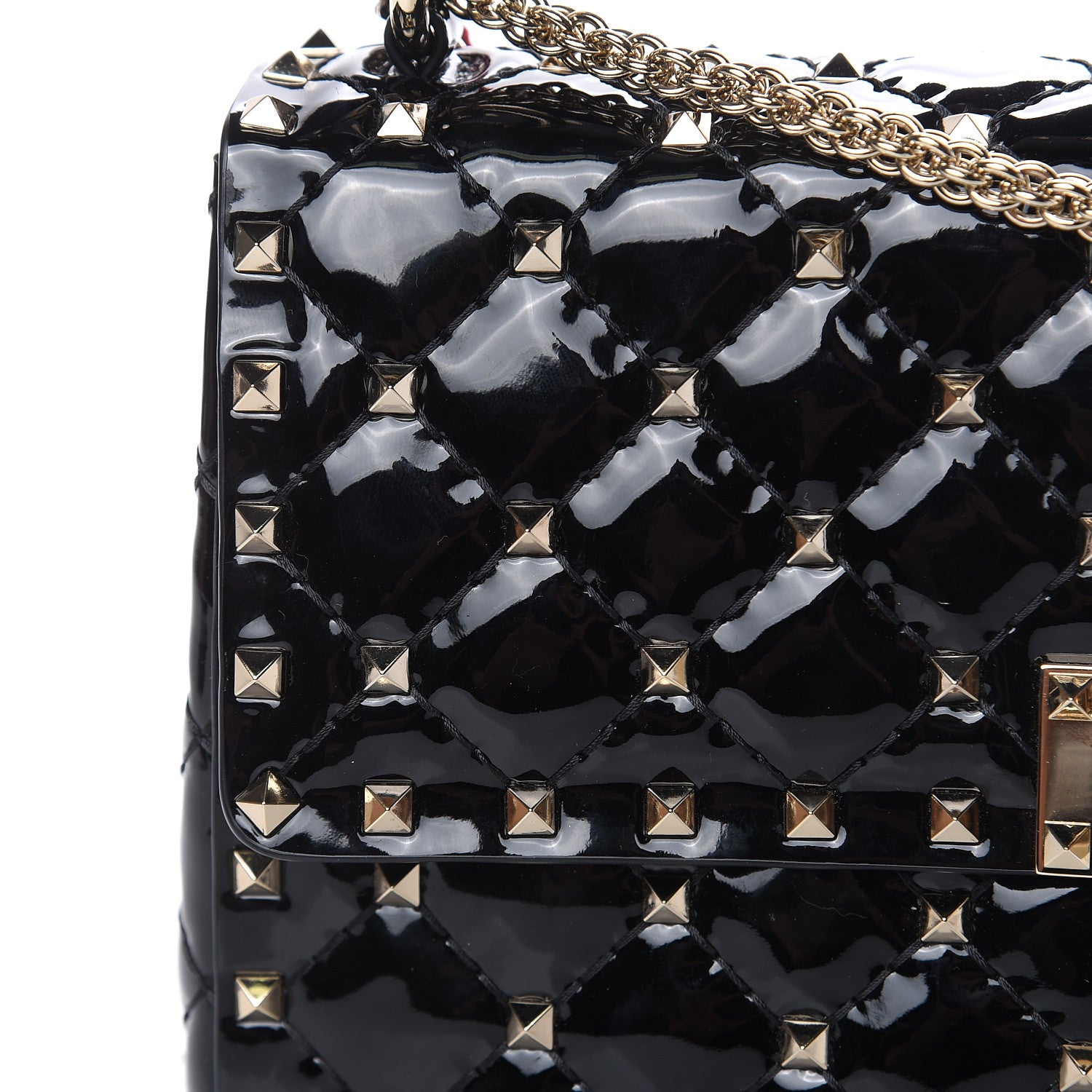 Valentino Garavani Patent Medium Rockstud Spike Shoulder Bag Black 9 of 10
