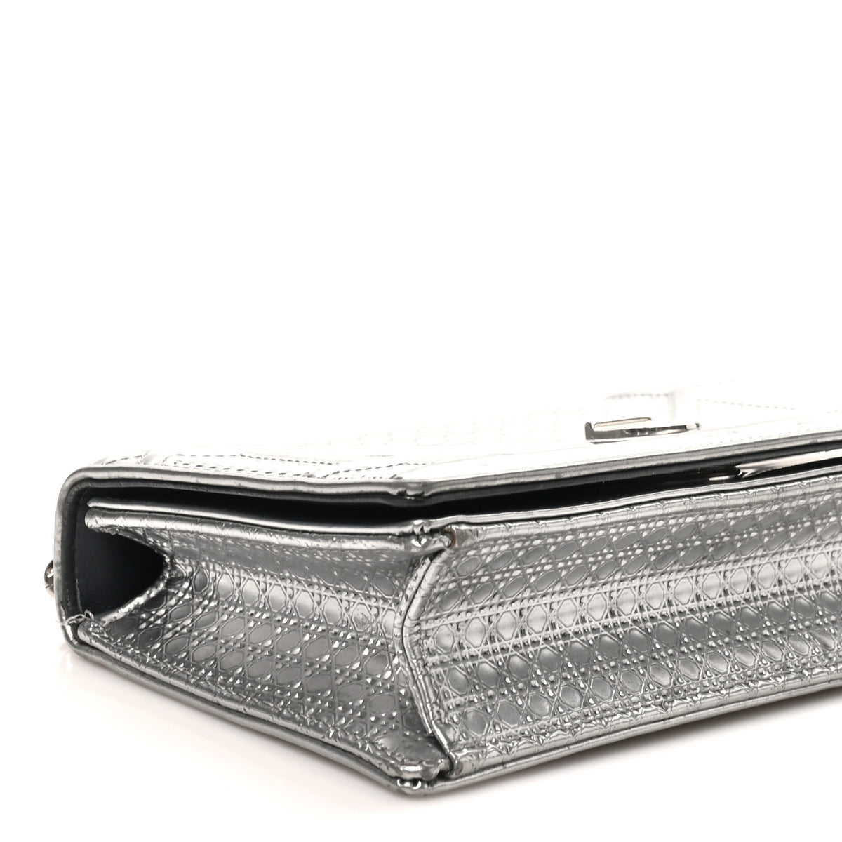 Metallic Patent Micro-Cannage Baby Diorama Flap Bag Silver