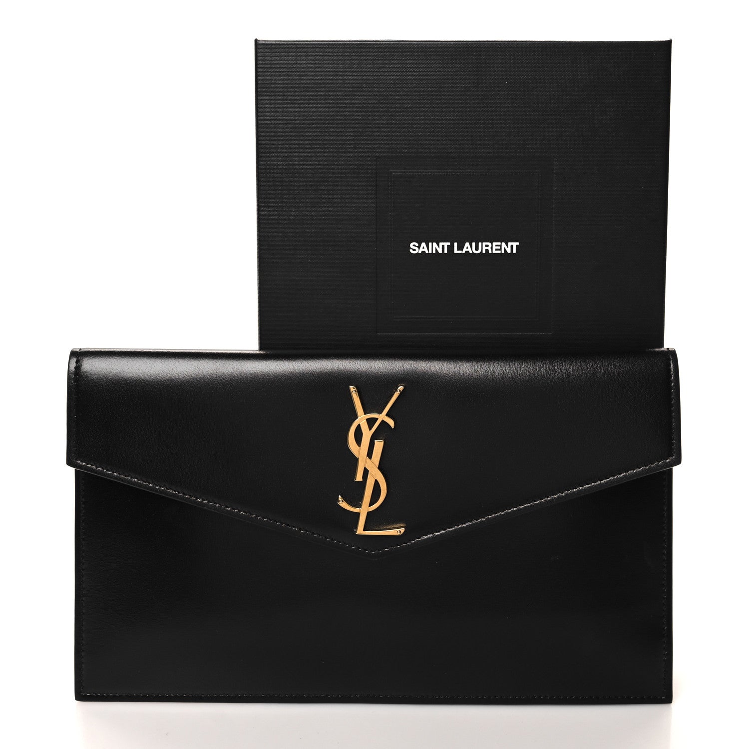 Saint Laurent Smooth Shiny Calfskin Monogram Uptown Pouch Black 9 of 9