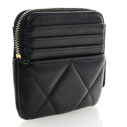 Chanel Lambskin Quilted Chanel 19 Zip Card Holder Wallet Black 2 of 6