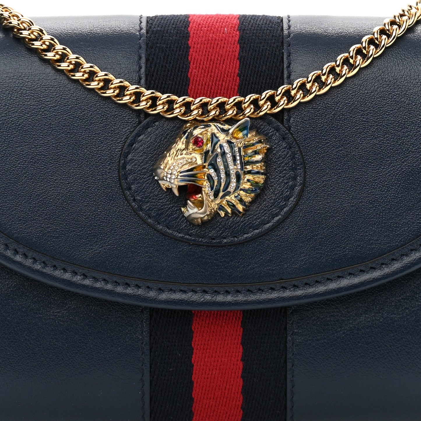 Textured Calfskin Web Mini Rajah Slim Flap Shoulder Bag Blue