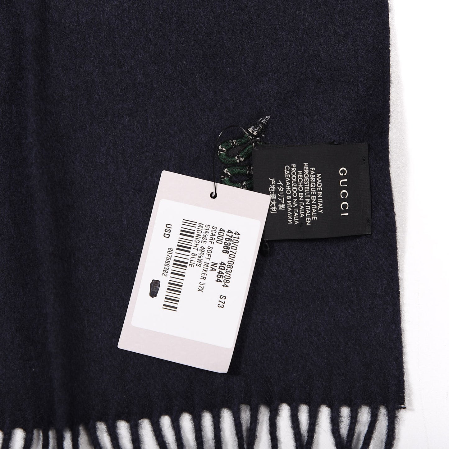 Silk Cashmere Soft Mixer Fringe Scarf Midnight Blue