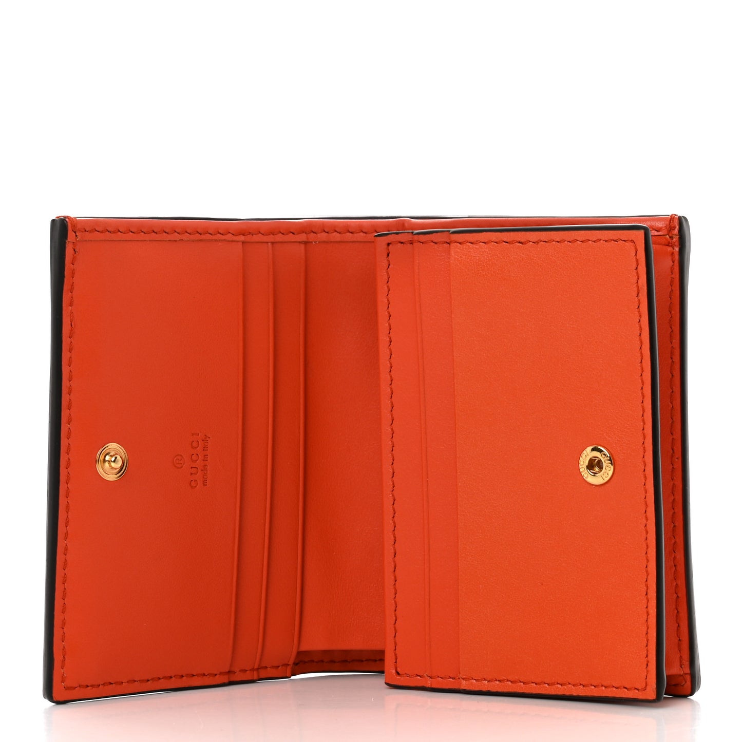 Calfskin GG Matelasse Card Case Wallet Deep Orange