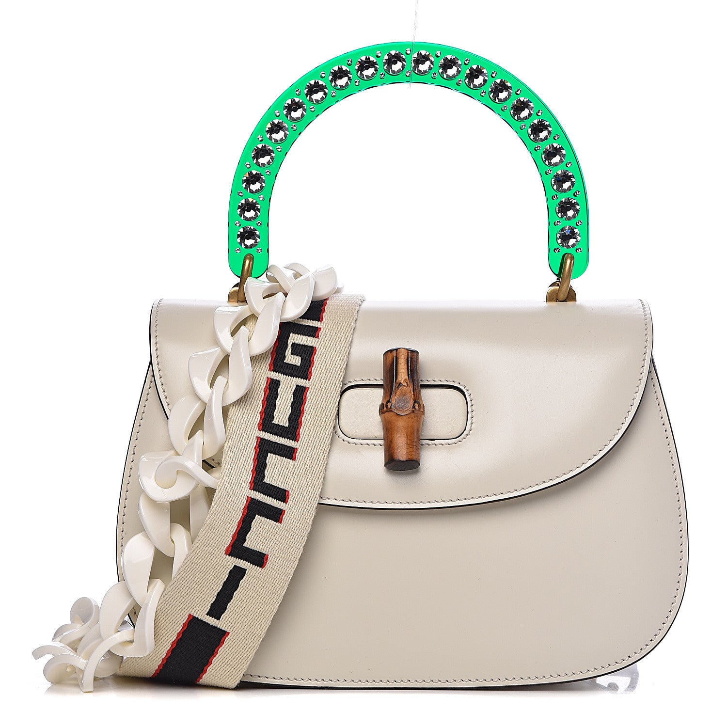 Gucci Calfskin Plexiglass Medium Classic 2 Top Handle Bag White 1 of 12