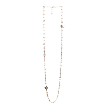 Chanel Enamel Pearl Bead CC Flower Long Necklace Pink Gold 2 of 4