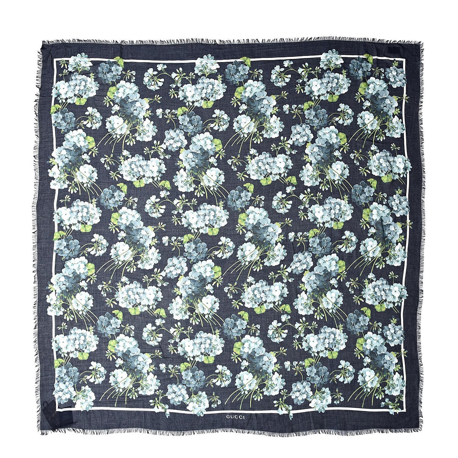Gucci Modal Silk New Bloom Square Scarf Midnight Blue Sky Blue 1 of 3