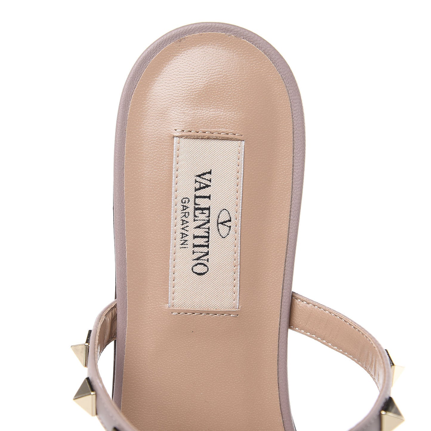 Calfskin Rockstud Caged Flat Slide Sandals 36 Poudre