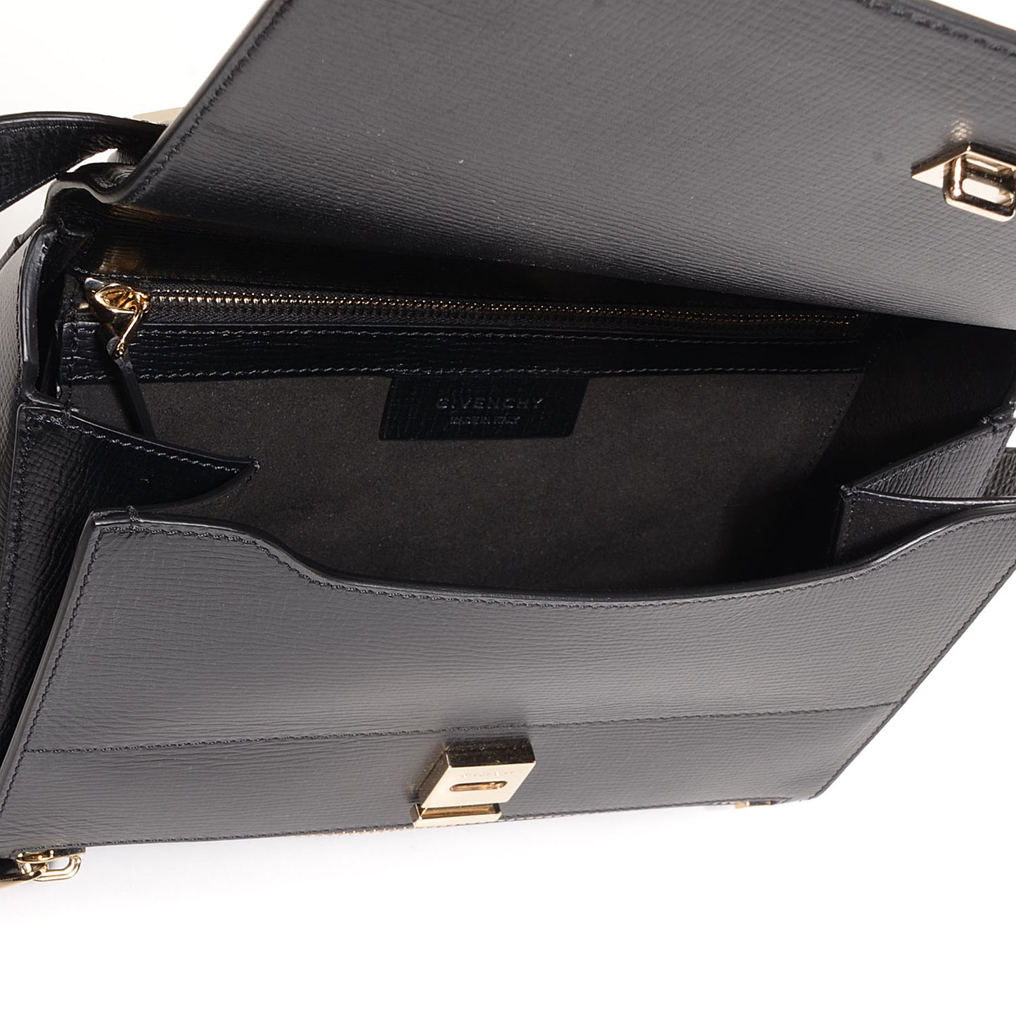 Textured Calfskin Medium Pandora Box Crossbody Bag Black