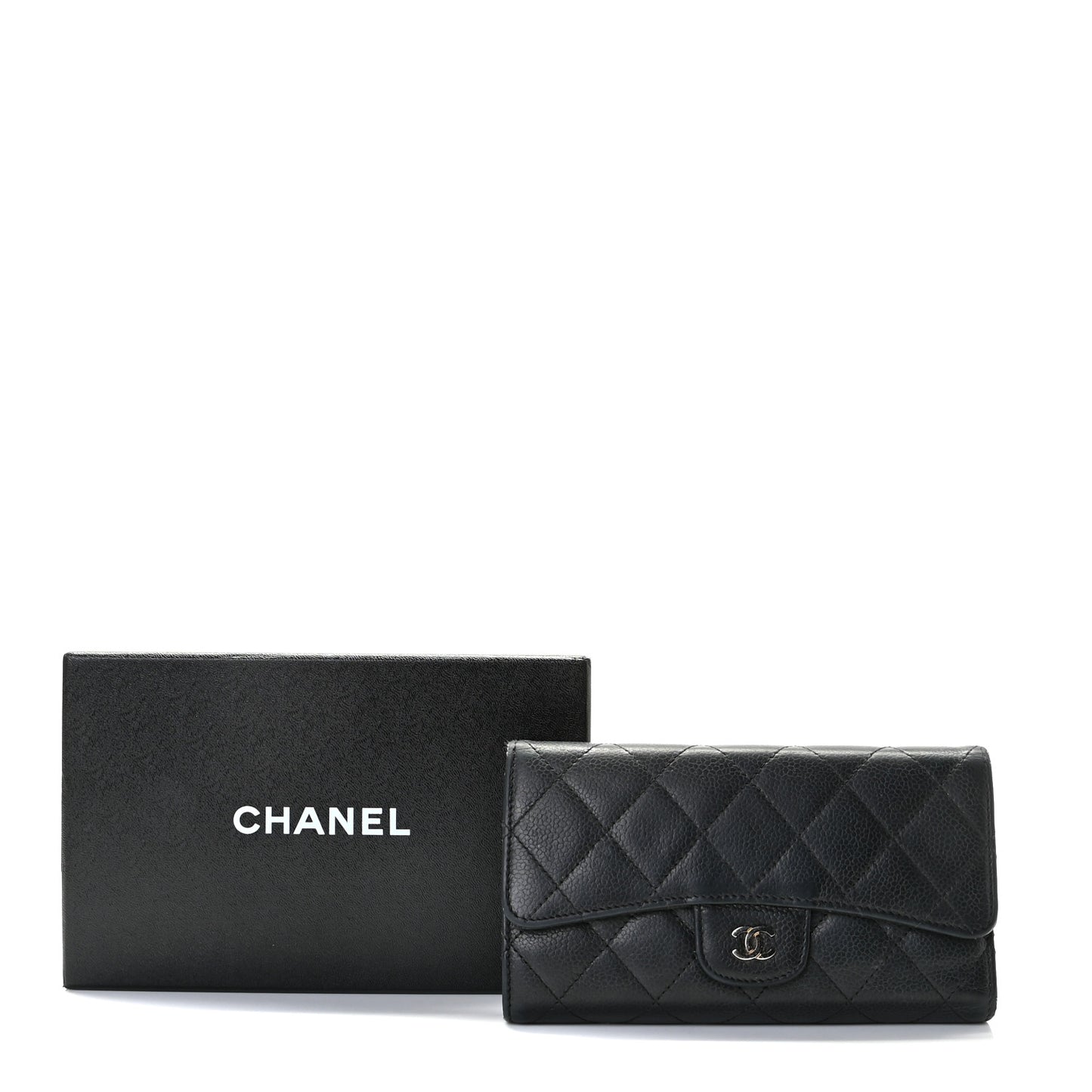 Caviar Quilted Large Flap Wallet Black