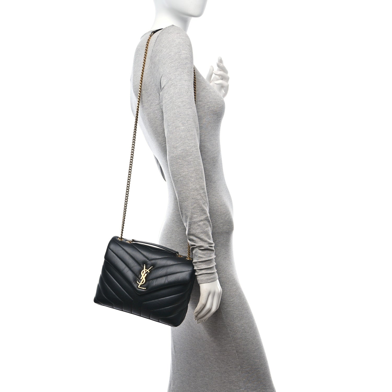 Saint Laurent Calfskin Y Quilted Monogram Small Loulou Chain Satchel Black 2 of 11