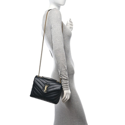 Saint Laurent Calfskin Y Quilted Monogram Small Loulou Chain Satchel Black 2 of 11