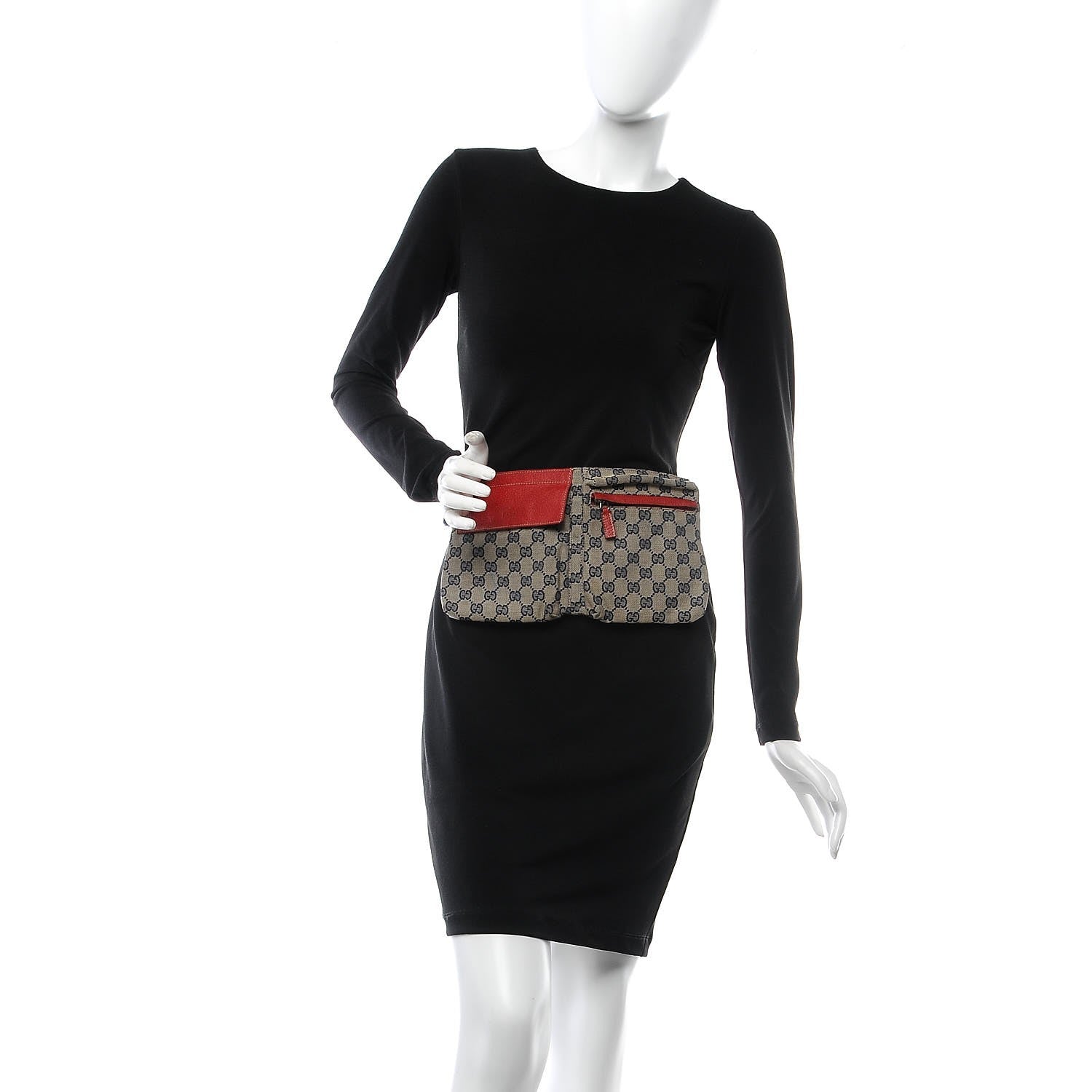 Gucci GG Monogram Web Double Pocket Belt Bag Navy Red 2 of 10