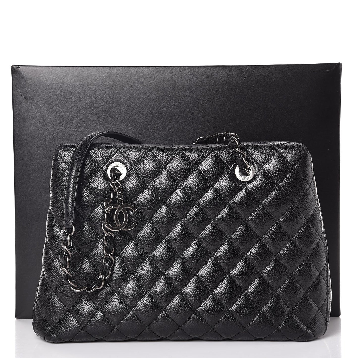 Caviar Quilted Small City Shopping Tote Black