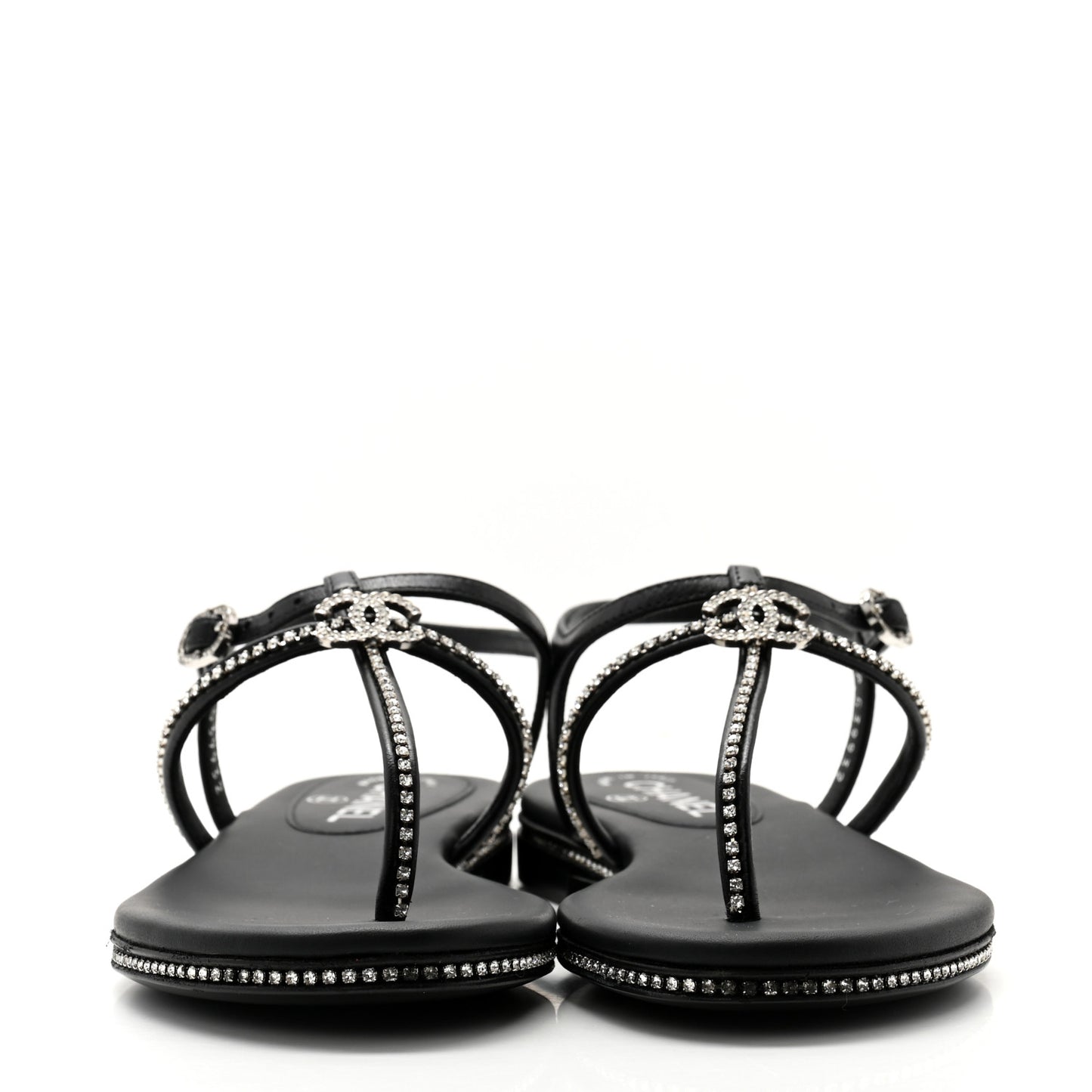 Lambskin Strass CC Thong Sandals 36 Black