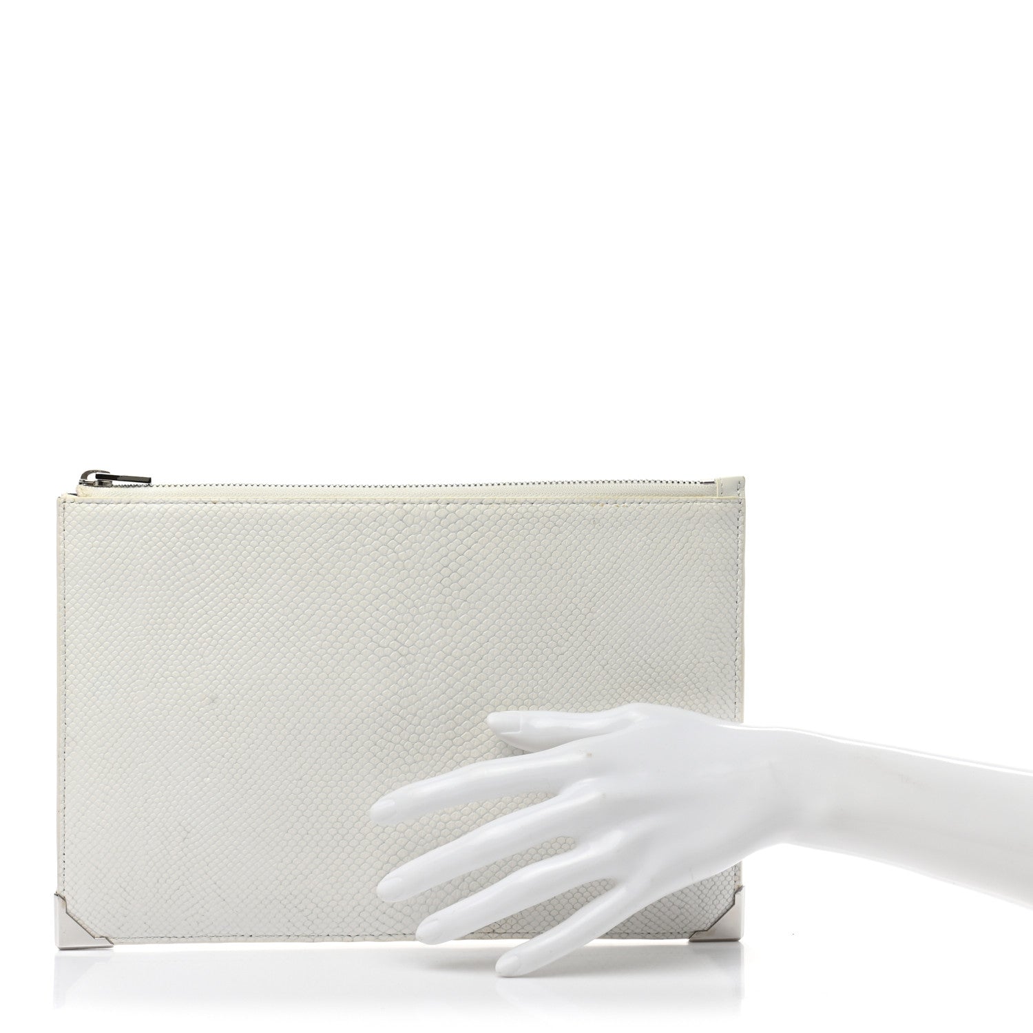 Alexander Wang Calfskin Snakeskin Embossed Prisma Flat Pouch White Silver Hardware 4 of 14