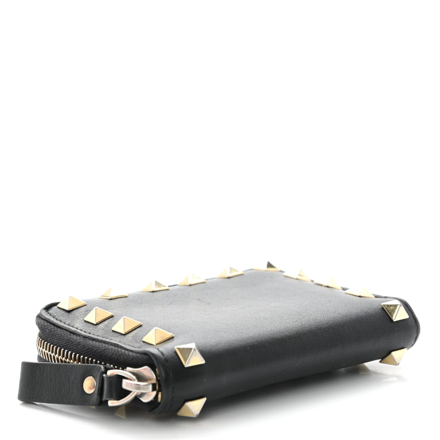 Vitello Rockstud Zip Around Card Holder Wallet Black