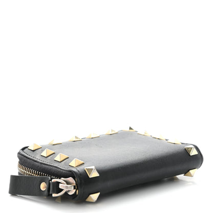 Valentino Garavani Vitello Rockstud Zip Around Card Holder Wallet Black 4 of 10