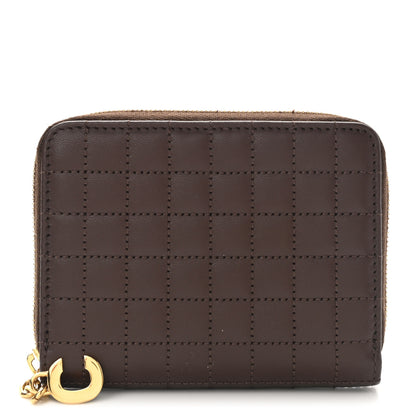 Celine Lambskin Quilted C Charm Zip Around Wallet Brown 1 of 7