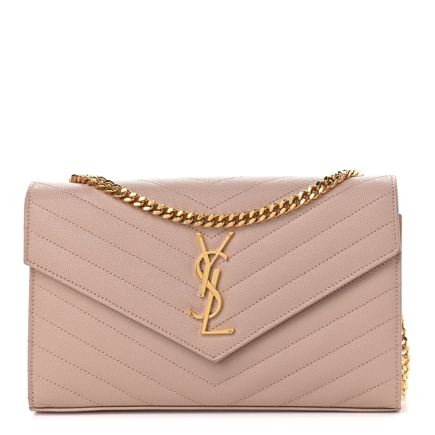 Grain De Poudre Matelasse Chevron Monogram Chain Wallet Pale Pink