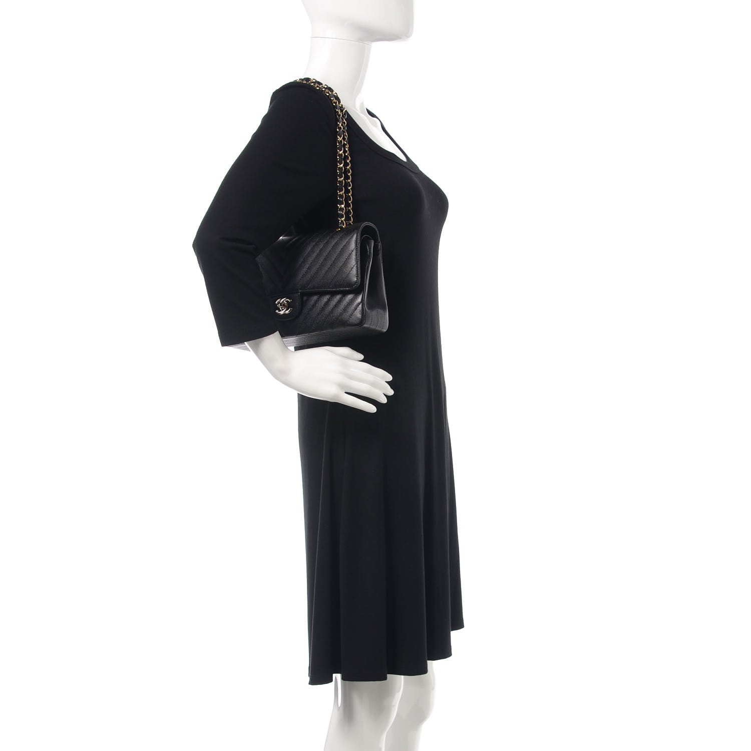 Chanel Caviar Chevron Quilted Medium Double Flap Black 2 of 10
