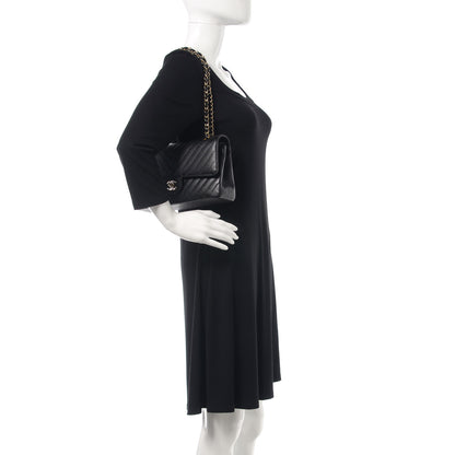 Chanel Caviar Chevron Quilted Medium Double Flap Black 2 of 10