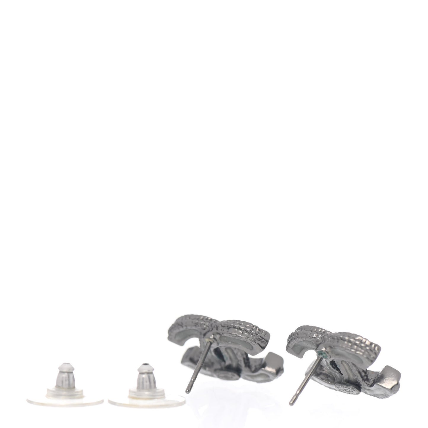 Enamel CC Earrings Grey Silver