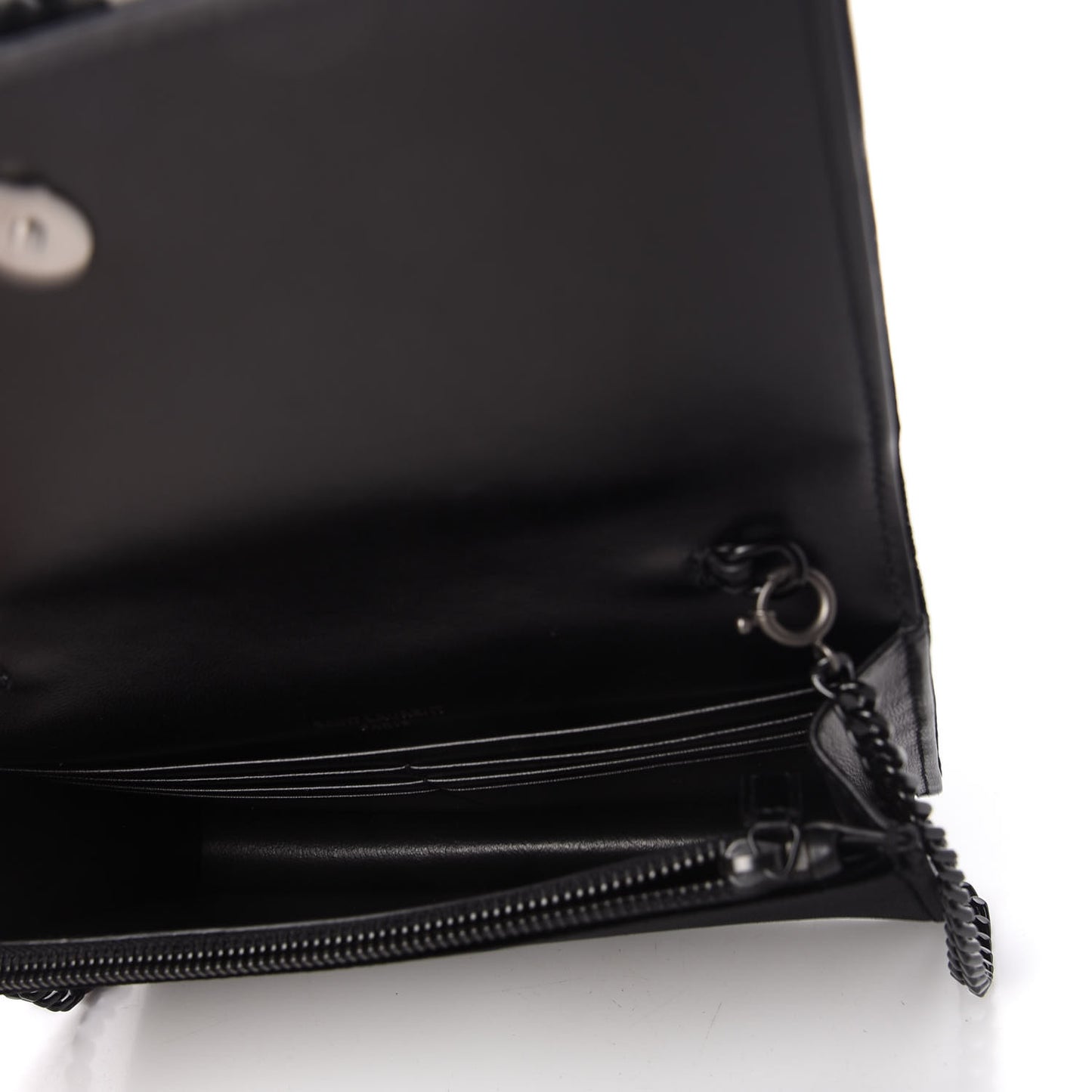 Velvet Crystal Monogram Kate Tassel Chain Wallet Black