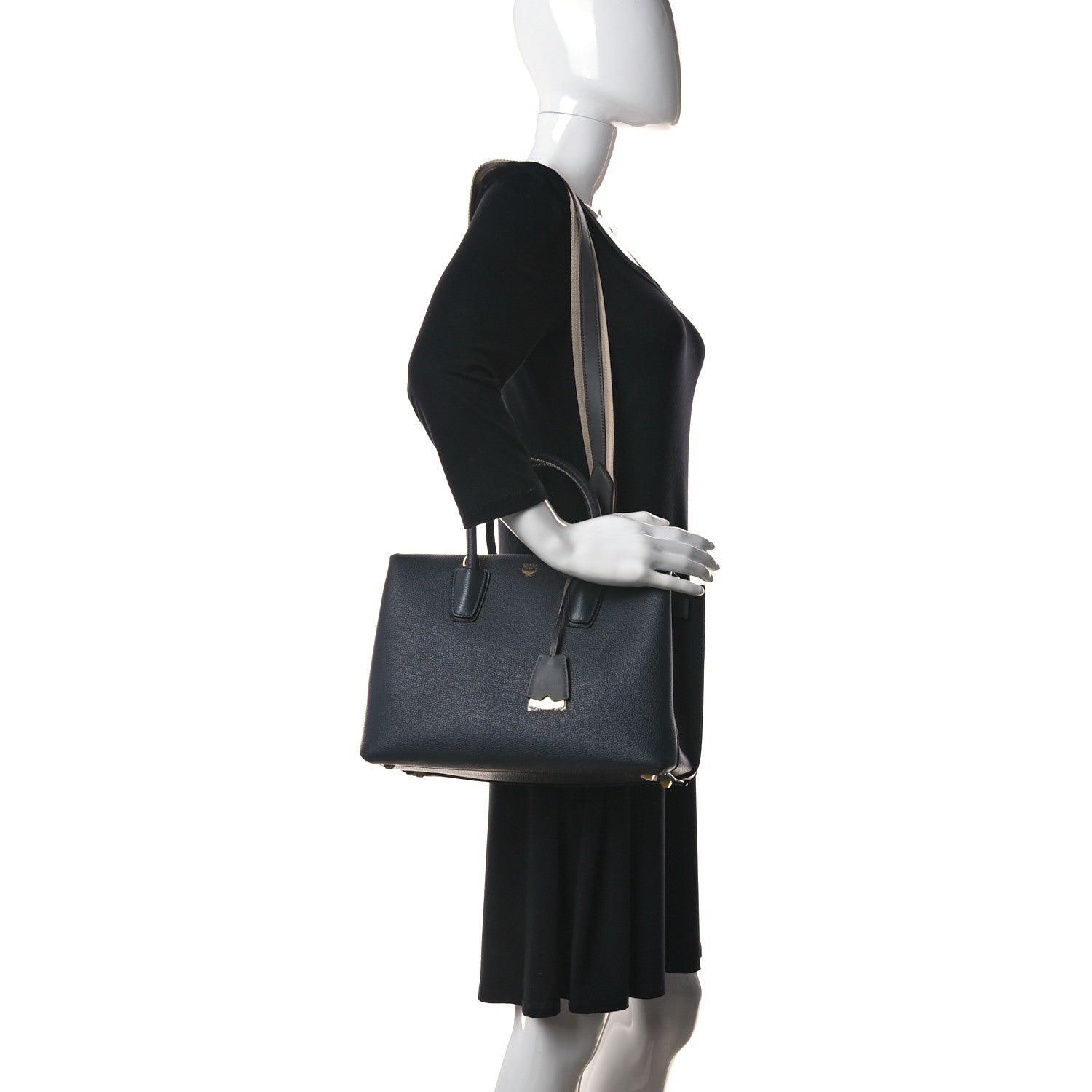 MCM Grained Calfskin Medium Milla Tote Phantom Grey 2 of 16