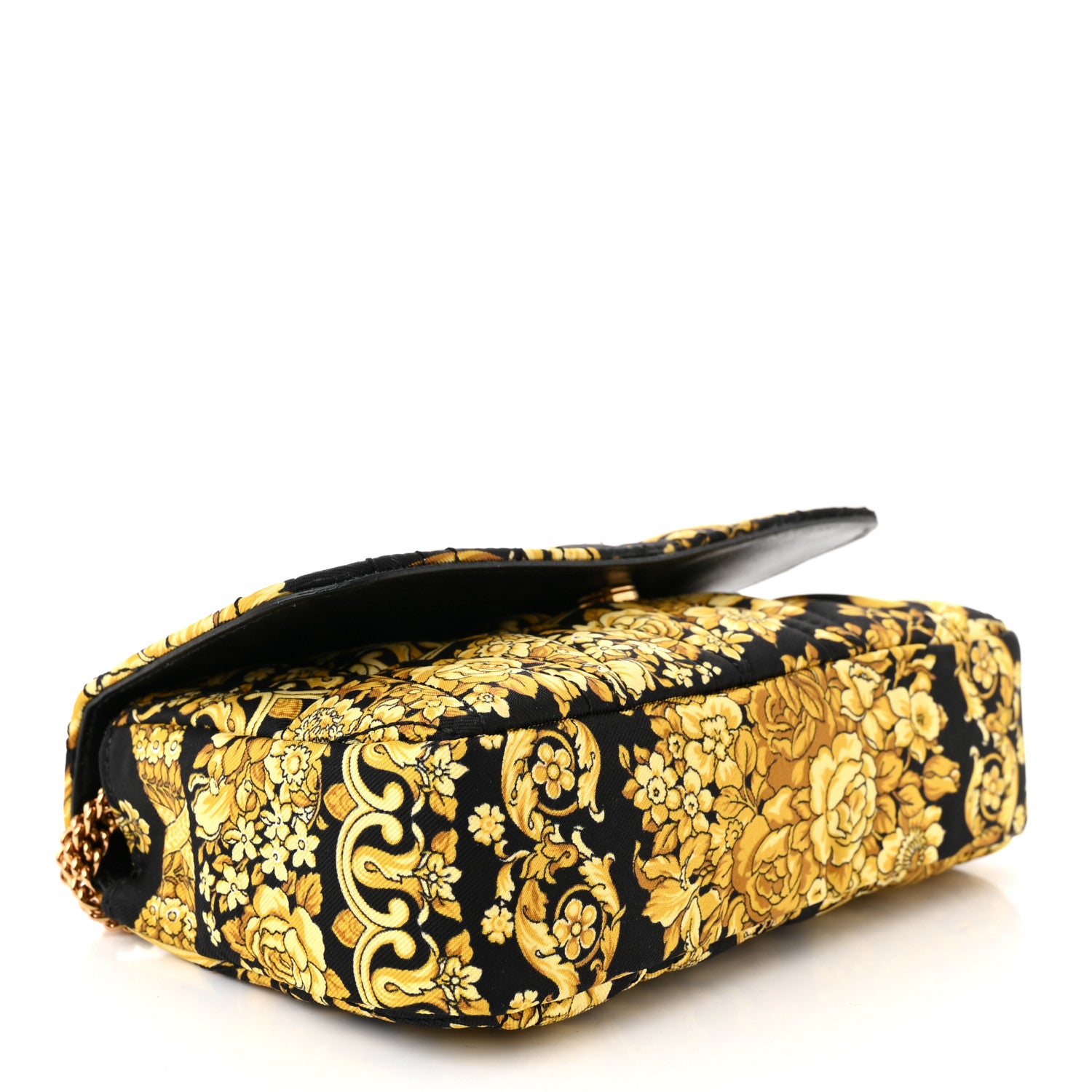 Versace Silk Barocco Printed Quilted Virtus V Mini Chain Flap Shoulder Bag Black Gold 4 of 9