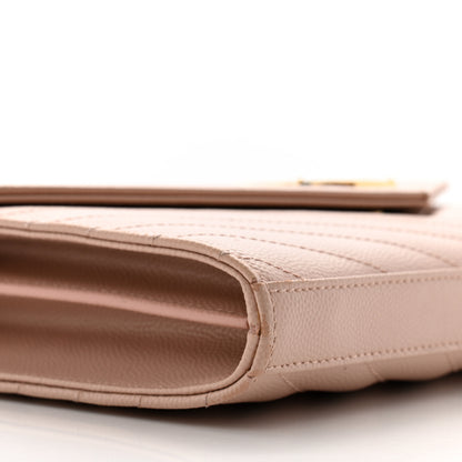 Saint Laurent Grain De Poudre Matelasse Chevron Monogram Chain Wallet Pale Pink 10 of 15