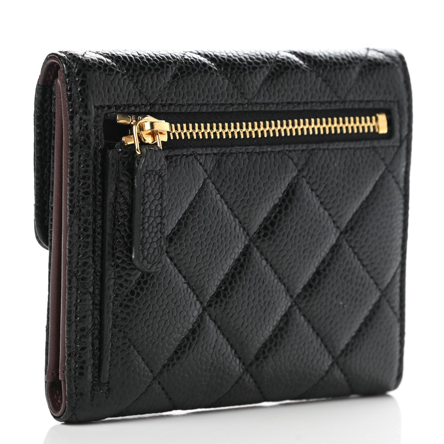 Caviar Quilted Compact Flap Wallet Black