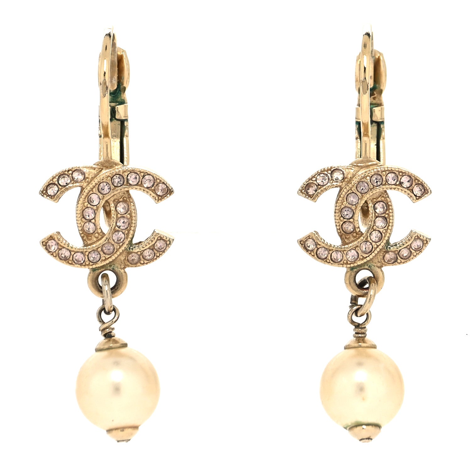 Chanel Resin Crystal CC Drop Earrings Gold 1 of 5