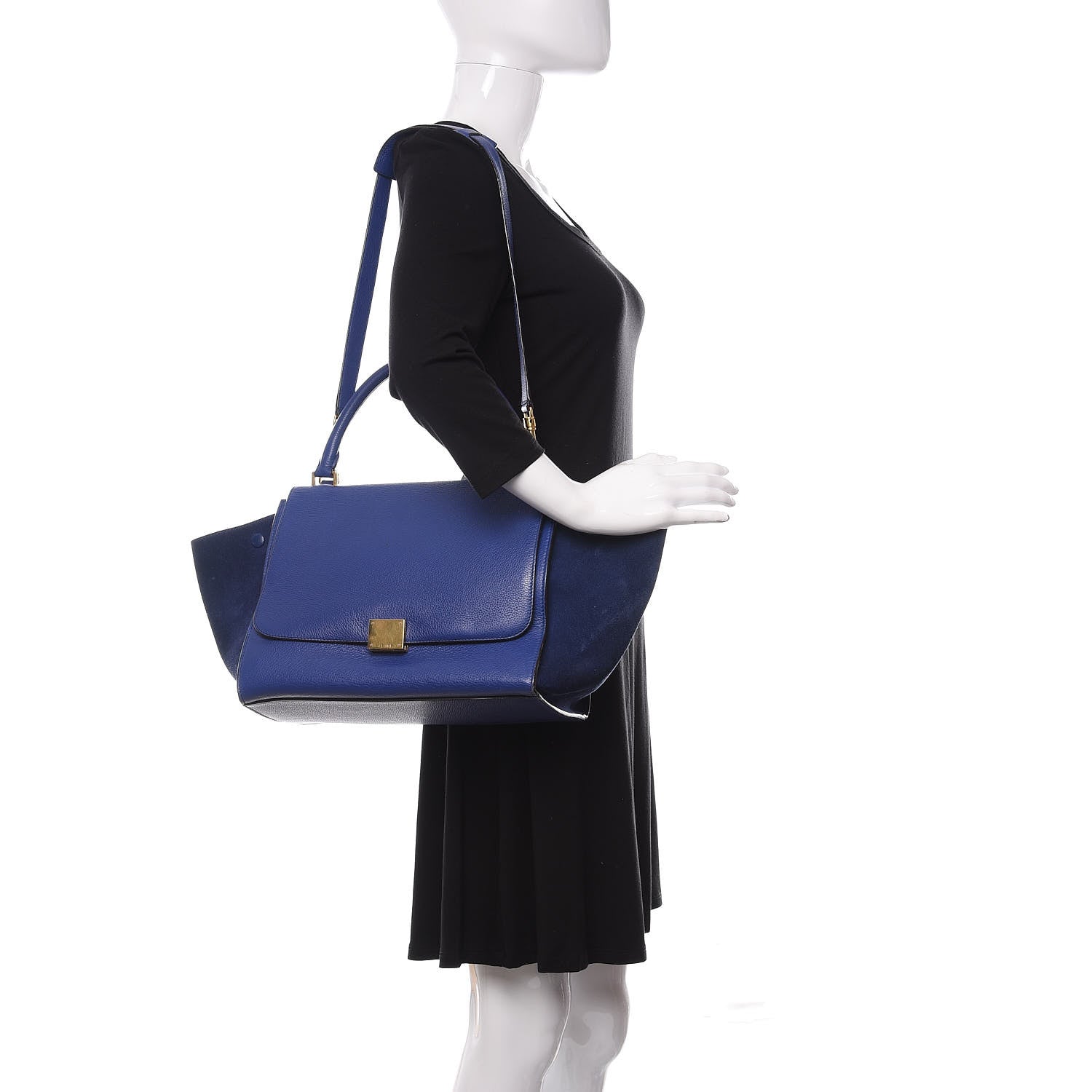 Celine Drummed Calfskin Suede Medium Trapeze Indigo 2 of 13