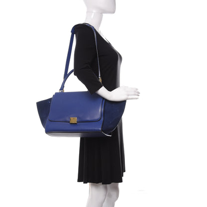 Celine Drummed Calfskin Suede Medium Trapeze Indigo 2 of 13