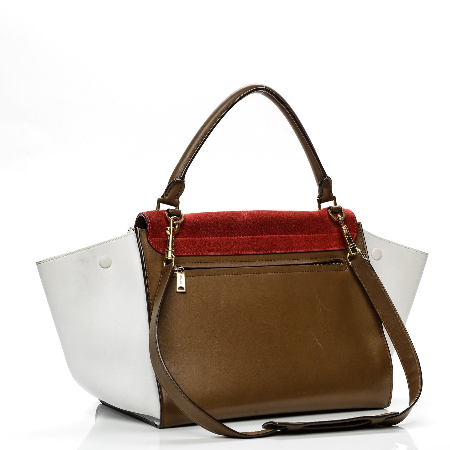 Smooth Calfskin Suede Medium Tri-Color Trapeze Vermillion