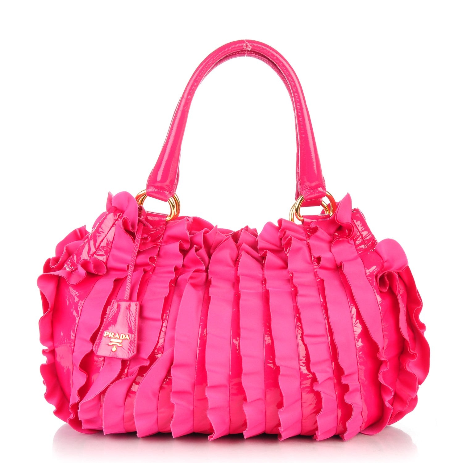Prada Vernice Tessuto Nylon Ruffle Bag Fuxia 1 of 13
