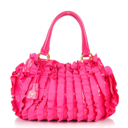 Prada Vernice Tessuto Nylon Ruffle Bag Fuxia 1 of 13