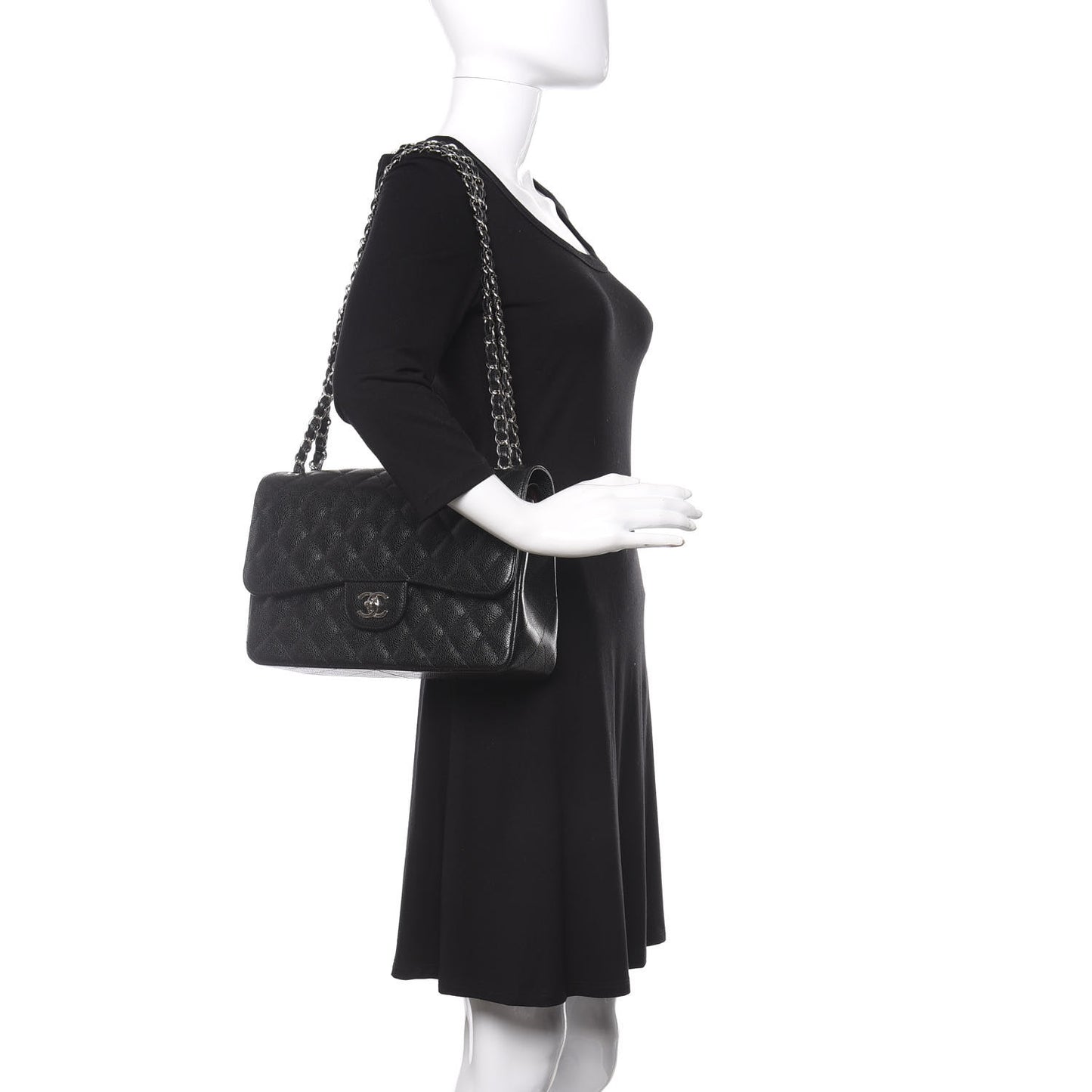 Caviar Quilted Jumbo Double Flap Black