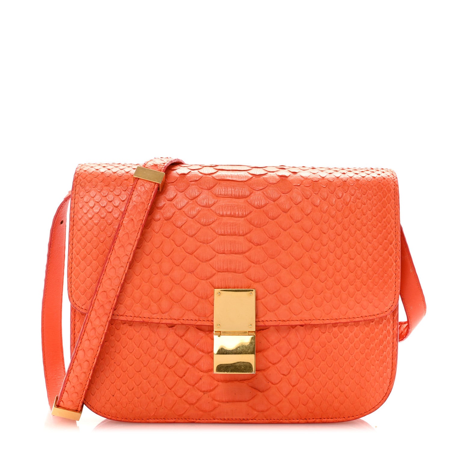 Celine Snakeskin Medium Classic Box Flap Orange 1 of 9