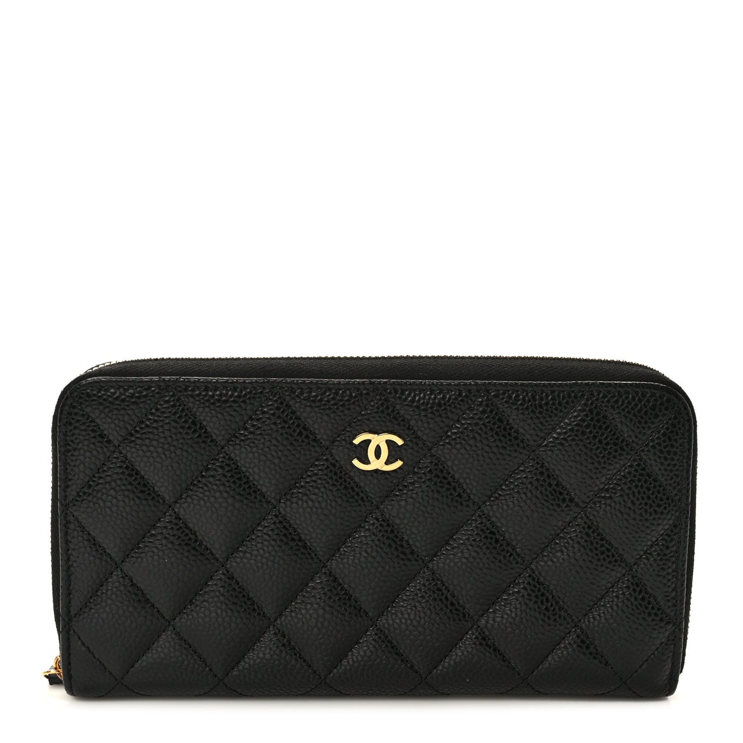 Caviar Quilted Large Gusset Zip Around Wallet Black