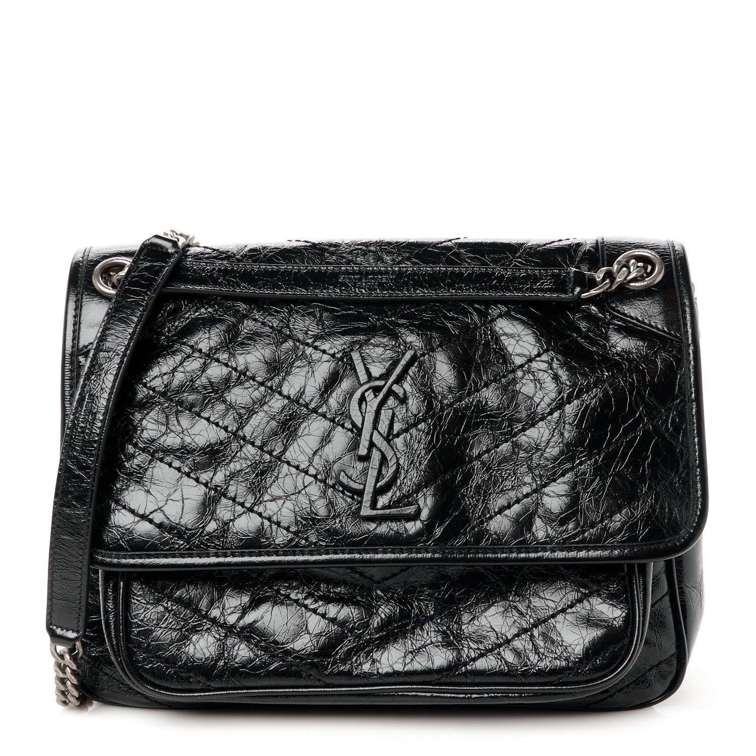 Saint Laurent Crinkled Calfskin Matelasse Monogram Medium Niki Chain Satchel Black 1 of 11