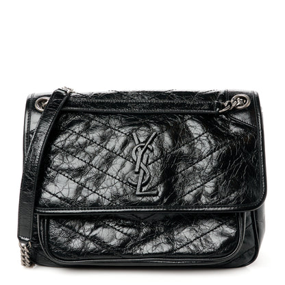 Saint Laurent Crinkled Calfskin Matelasse Monogram Medium Niki Chain Satchel Black 1 of 11