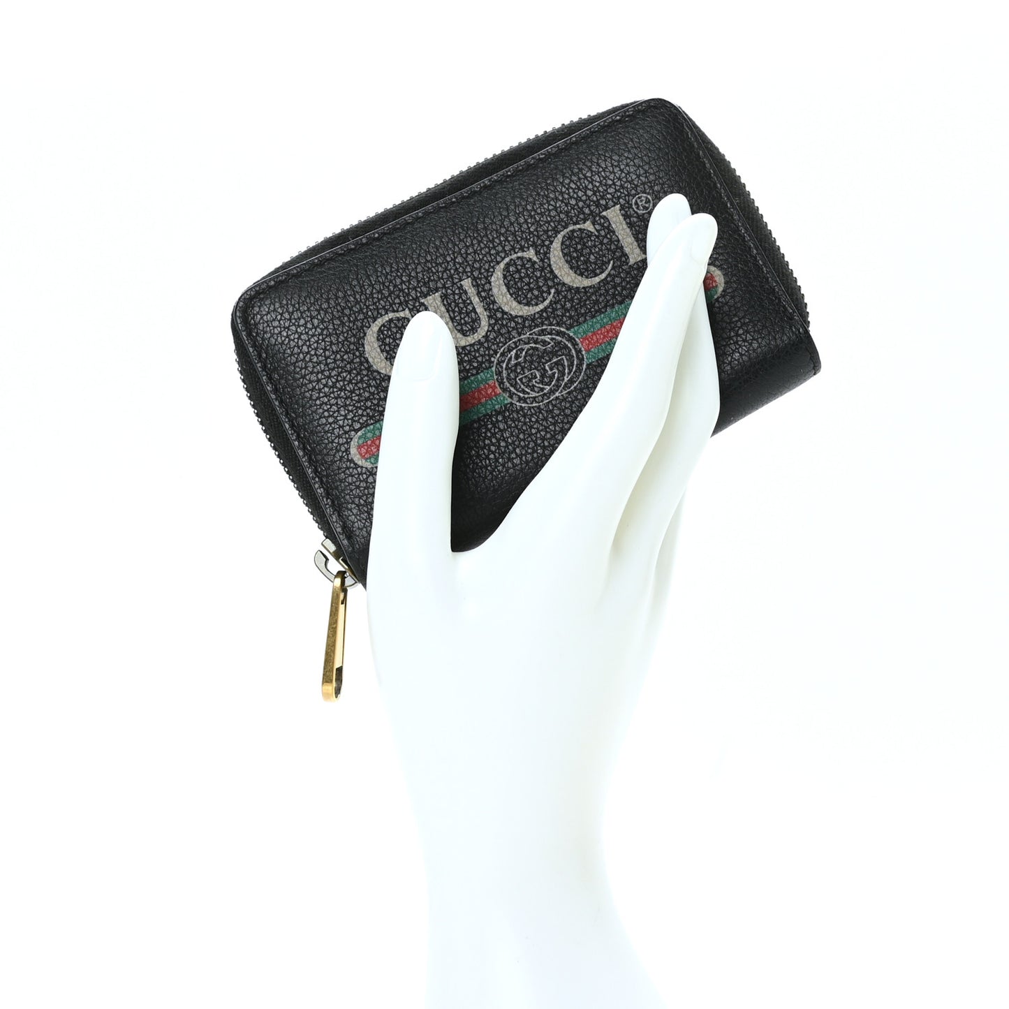 Calfskin Logo Zip Around Card Case Black