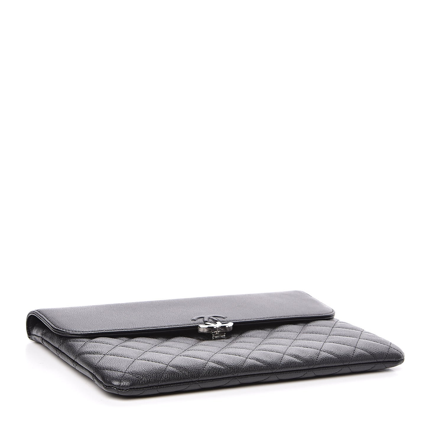 Grained Calfskin Quilted CC Box Pouch Black