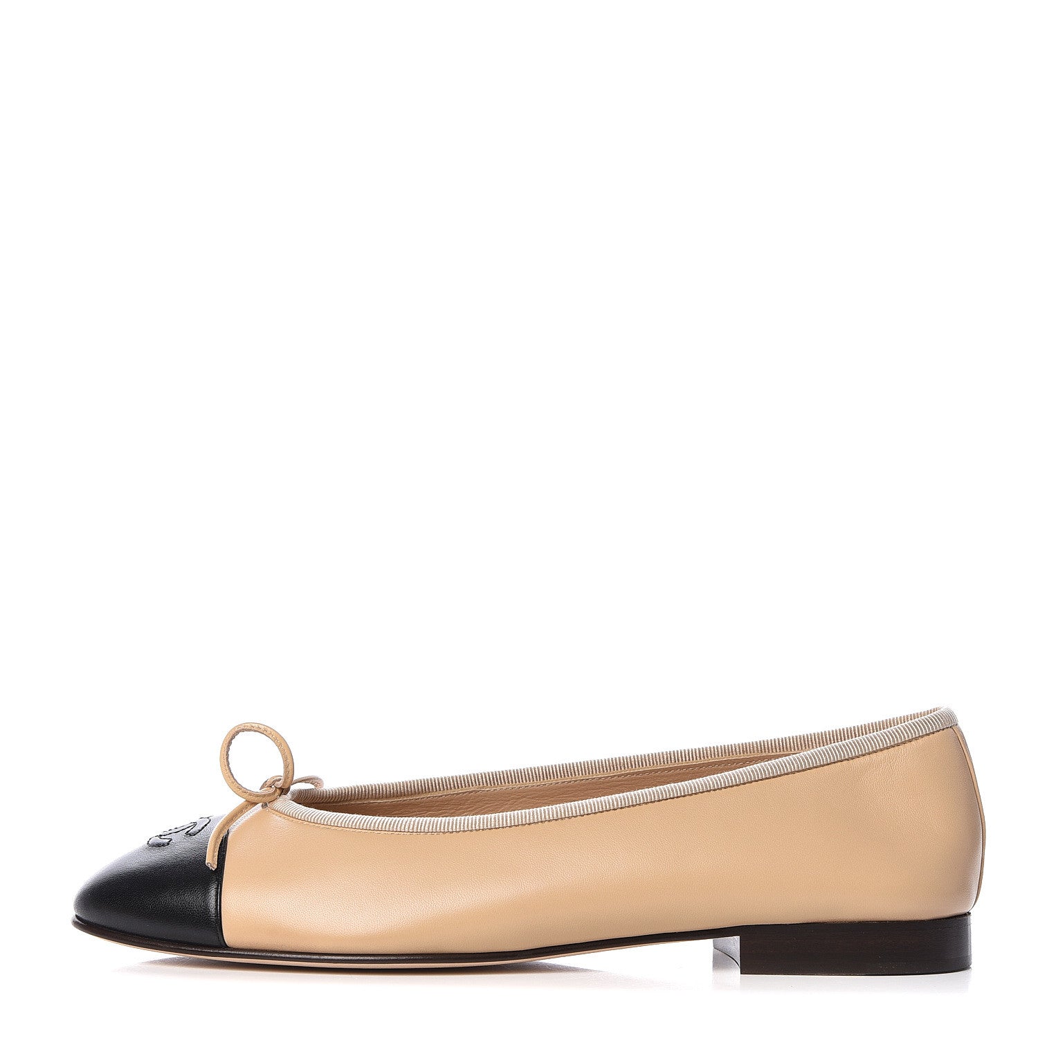 Chanel Lambskin Cap Toe CC Ballerina Flats 40.5 Beige Black 1 of 9