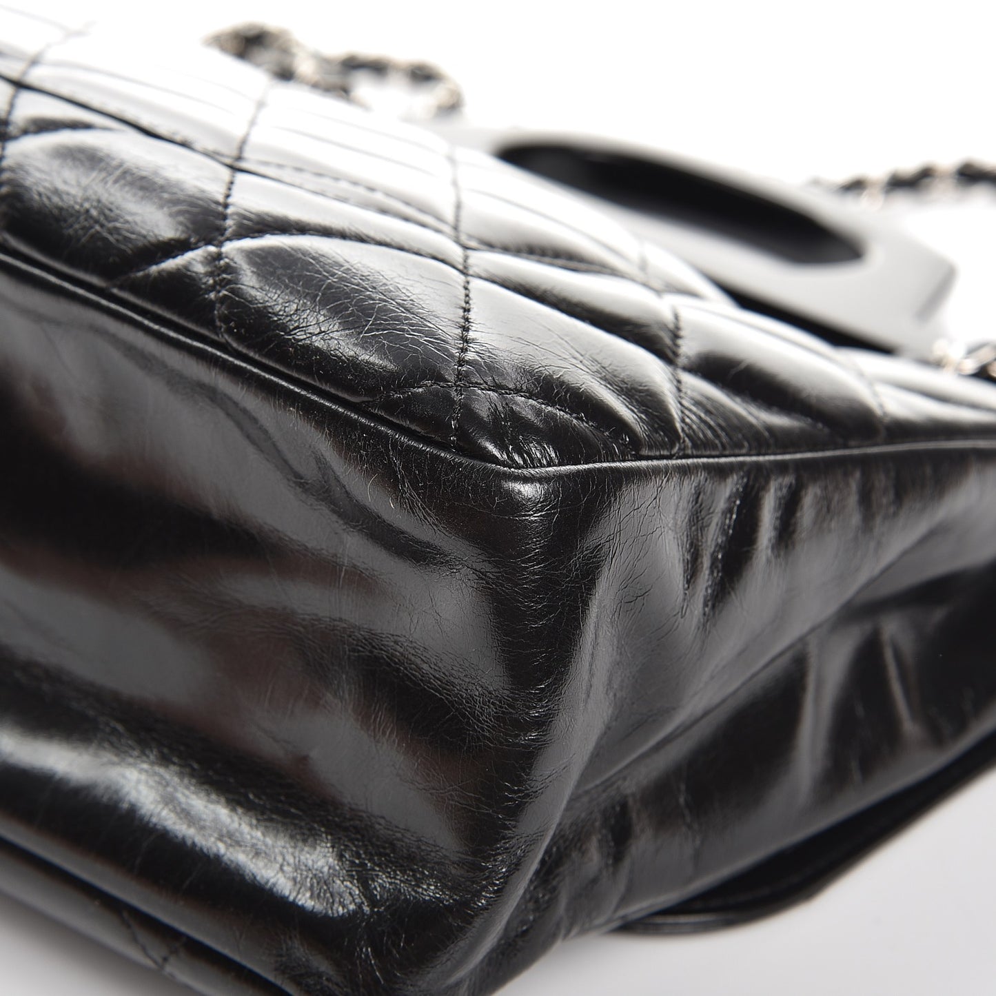 Glazed Calfskin Quilted Small CC Delivery Tote Black