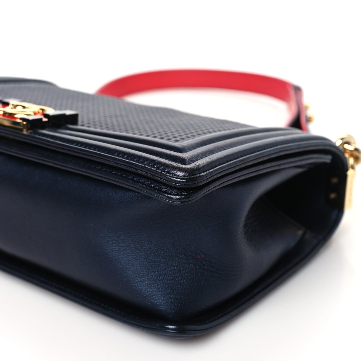 Lambskin Embossed Medium Boy Cube Flap Navy